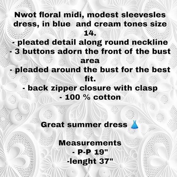 EUC Expressions50 Blue Floral Sleeveless Midi Dress Tones of Blue, Green, SZ 14 - Picture 16 of 16